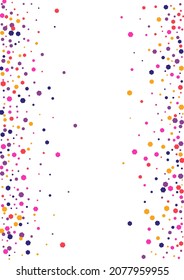 Multicolor Burst Confetti Texture. Round Splatter Wallpaper. Orange Dot Christmas. Circle Pink Celebration Frame. Element Illustration.