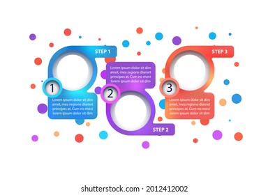 Mehrfarbige Business-Vektorgrafik-Vorlage. Design-Elemente der Unternehmensphase mit Textraum. Visualisierung von Daten in 3 Schritten. Prozesszeitdiagramm. Workflow-Layout mit Kopienraum