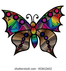 Multicolor butterfly for tattoo, coloring book for adult and kids isolated on the white background