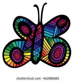 Multicolor butterfly for tattoo, coloring book for adult and kids isolated on the white background