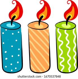 Multicolor candles, illustration, vector on white background.