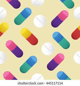 multicolor capsule and white pill seamless pattern