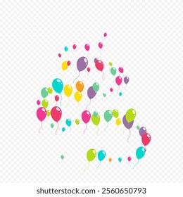 Multicolor Celebration Ballon Vector Transparent Background. Decoration Inflatable Ball Illustration. Cute Anniversary Poster. Cartoon Joy Balloon Frame.