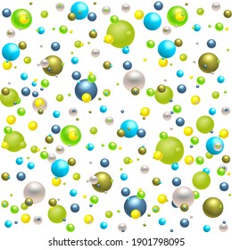 Multicolor chaotic beads and pearls. 3D vector illustration. 