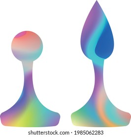 multicolor chess pawn and bishop pieces drenched in different colors on a white background