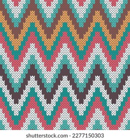 Mehrfarbiger Chevron Jacquard strickte nahtloses Muster. Vektorgrafik