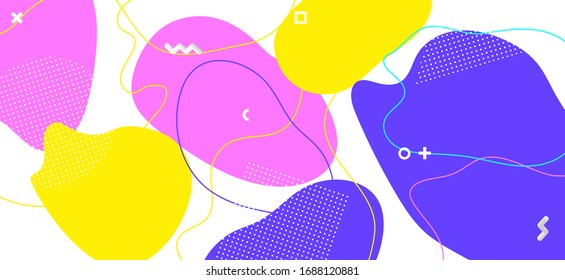 Multicolor Child Texture. Graphic Fluid Design. Minimal Memphis Collage. Colorful Geometric Illustration. Funny Pattern. Vector Wave Cover. Trendy Geometric Composition. Bright Child Pattern.