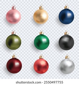 Multicolor Christmas Ornaments Balls. Shiny Holiday Ornaments. Vector illustration