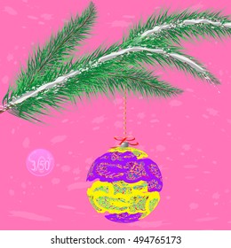 A multicolor Christmas tree bauble decoration with ornament.