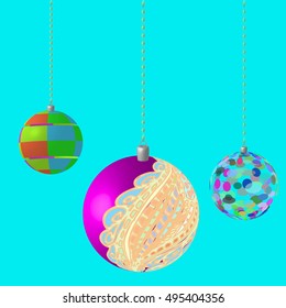 A multicolor Christmas tree bauble decoration with ornament.