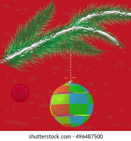 A multicolor Christmas tree bauble decoration with ornament.