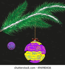 A multicolor Christmas tree bauble decoration with ornament.