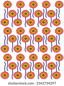 Multicolor circle pattern on white background.