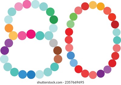 multicolor in circle shape number eighty isolated on white background. numeric vector illustration.