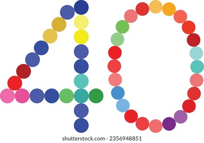 multicolor in circle shape number forty isolated on white background. vector illustration