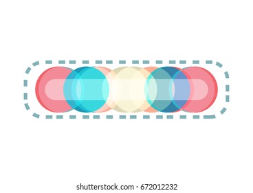 Multicolor circles with banner and blue dashed line. Abstract background vector illustration.