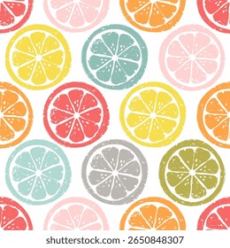 Multicolor Citrus Fruit Slices Vector Seamless Pattern