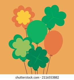 Multicolor Clover Shaped Balloons for St. Patrick's Celebrations. Assorted Colorful Shamrock Shaped Decorative Balloons in Orange, and Green. Part of a 
 Saint Patrick's Irish set.