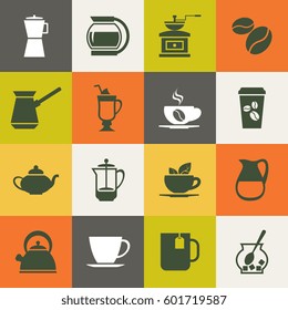 Multicolor coffee vector icons set