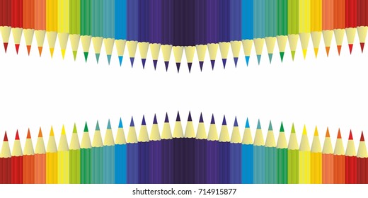 multicolor colored pencils for school or office rainbow color, isolated background vector