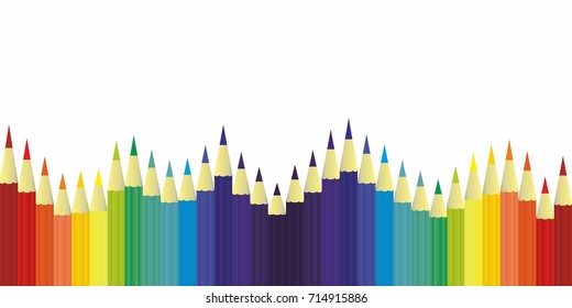 multicolor colored pencils for school or office rainbow color, isolated background vector