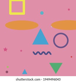 Mehrfarbiges Bild mit einfachem Vektordesign. Orangefarbener, rosafarbener, moderner Hipster-Hintergrund. Illustration gelber violetter, grüner digitaler geometrischer Kunst. Purple Red Gray Modern Art Muster.
