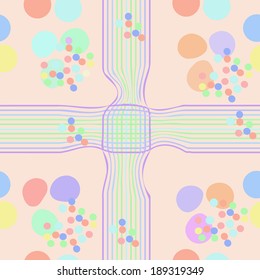 Multicolor composition circles, irregular ellipses and lines on light background.Seamless pattern.