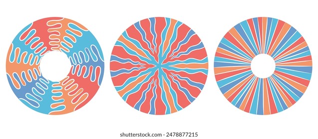 Multicolor concentric radial abstract lines drawn by hand. Isolated on white background
