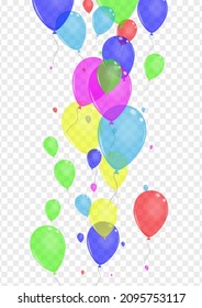 Multicolor Confetti Background Transparent Vector. Toy Realistic Banner. Yellow 3d. Green Balloon. Air Graphic Illustration.