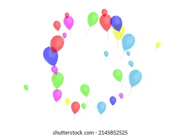 Multicolor Confetti Background White Vector. Surprise Inflatable Card. Pink 3d. Blue Balloon. Helium Birthday Banner.