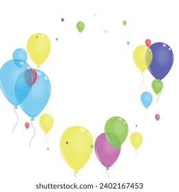 Multicolor Confetti Background White Vector. Flying Light Border. Yellow Celebration. Purple Balloon. Helium Event Illustration.