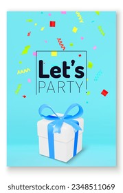 Diseño de celebración de confeti multicolor vectores de afiches de partido vertical