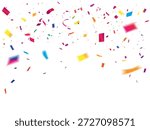 Multicolor Confetti Scattered on White Background, Colorful Paper Confetti Celebration Mix, Bright Party Confetti Scatter Overlay