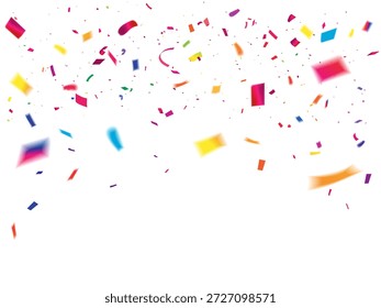 Confeti multicolor esparcido sobre fondo blanco, mezcla de celebración de confeti de papel colorido, superposición brillante del dispersor del confeti del partido