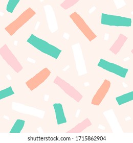 Multicolor confetti seamless pattern. Colorful abstract background. Hand drawn vector illustration.