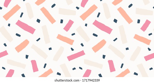 Multicolor confetti seamless pattern. Colorful abstract background. Hand drawn vector illustration.