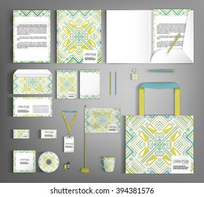 Multicolor corporate identity template design with  ethno pattern. Business set stationery.