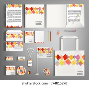 Multicolor corporate identity template design with  pattern of rhombuses. Business set stationery.