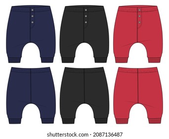 Multicolor Cotton jersey sweatpants technical fashion flat sketch Drawing Vector Illustration template for kids.
