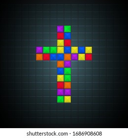 Multicolor cross old video game design. Vector illustration.