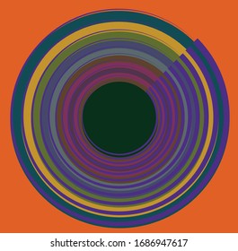 multi-color curly, coil, gyration volute shape. twine vortex rotating in concentric, radial, radiating and circular, circling fashion