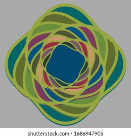 multi-color curly, coil, gyration volute shape. twine vortex rotating in concentric, radial, radiating and circular, circling fashion