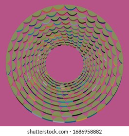 rizo multicolor, bobina, forma voluta giratoria. vórtice gemelo girando en forma concéntrica, radial, radiante y circular, en círculos