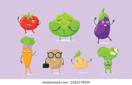 multicolor cute vegetable mascot, vegetables mascot, vegetable cartoon illustration 