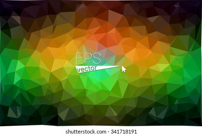 Multicolor dark green, yellow, orange geometric rumpled triangular low poly origami style gradient illustration graphic background. Vector polygonal design for your business.