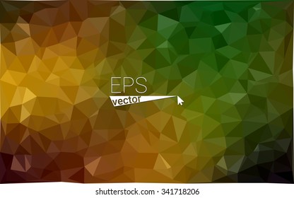 Multicolor dark green, yellow, orange geometric rumpled triangular low poly origami style gradient illustration graphic background. Vector polygonal design for your business.