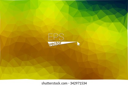 Multicolor dark green, yellow, orange geometric rumpled triangular low poly origami style gradient illustration graphic background. Vector polygonal design for your business.
