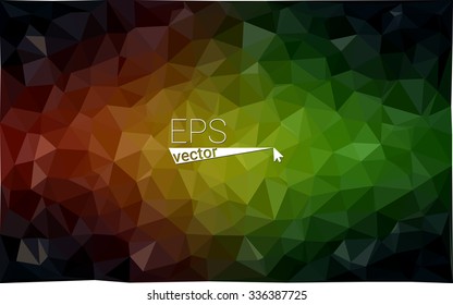 Multicolor dark red, green geometric rumpled triangular low poly origami style gradient illustration graphic background. Vector polygonal design for your business.