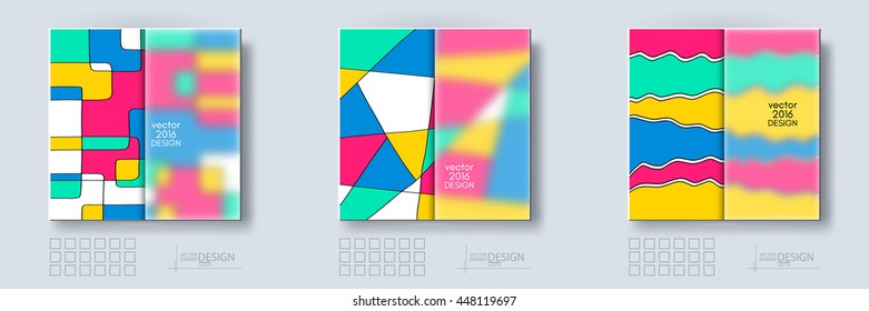 Multicolor Design Templates set with Frosted Glass Insert. Geometric Triangular Abstract Modern Vector Background.