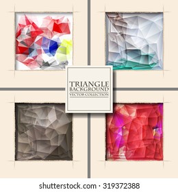 Multicolor Design Templates Set. Geometric Triangular Abstract Modern Vector Background. square ragged hole on coffee wall.